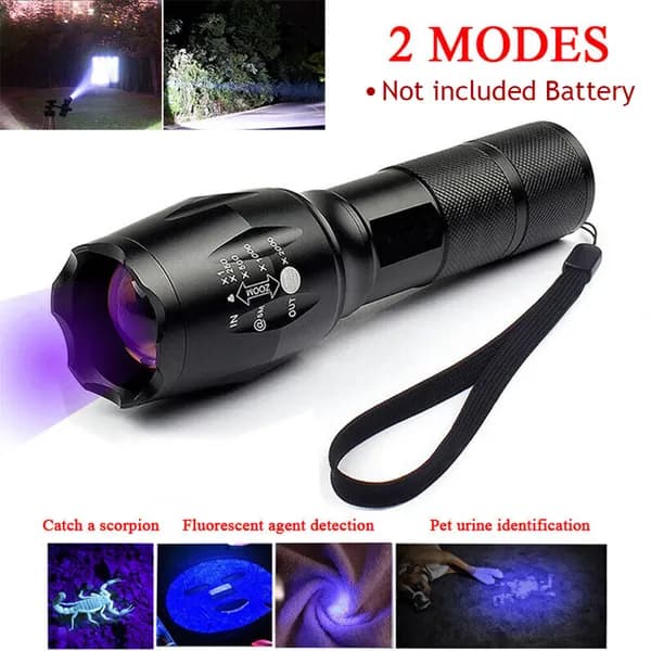 UV Flashlight LED Torch Zoomable Ultra Violet Black White Dual Light Detector 3