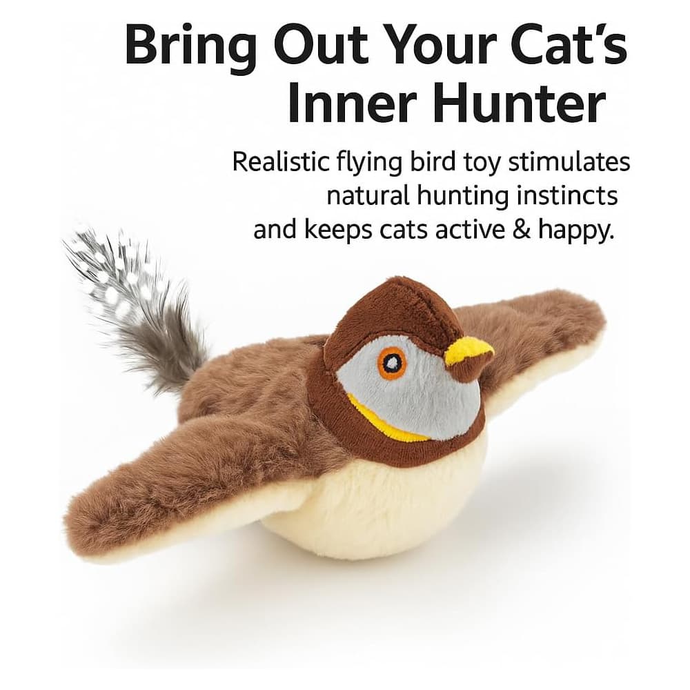 USB Flapping Bird Cat Toy — Chirping Sparrow, Motion-Activated 4